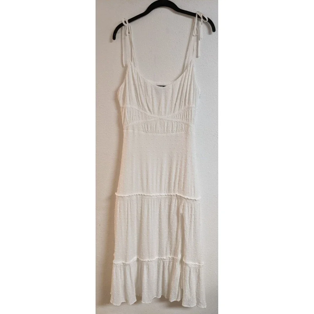 Women's PAIGE Inesa White Crinkle Ruffle Midi Dress Size Medium - Picture 2 of 16